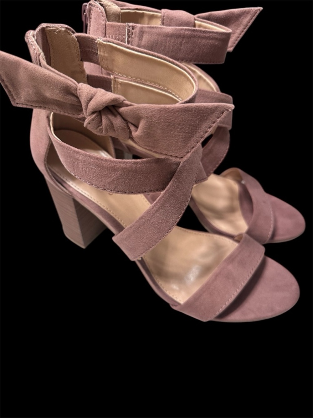 LC Lauren Conrad Dusty Rose Suede Knot Wrap Block Heels Size 8.5